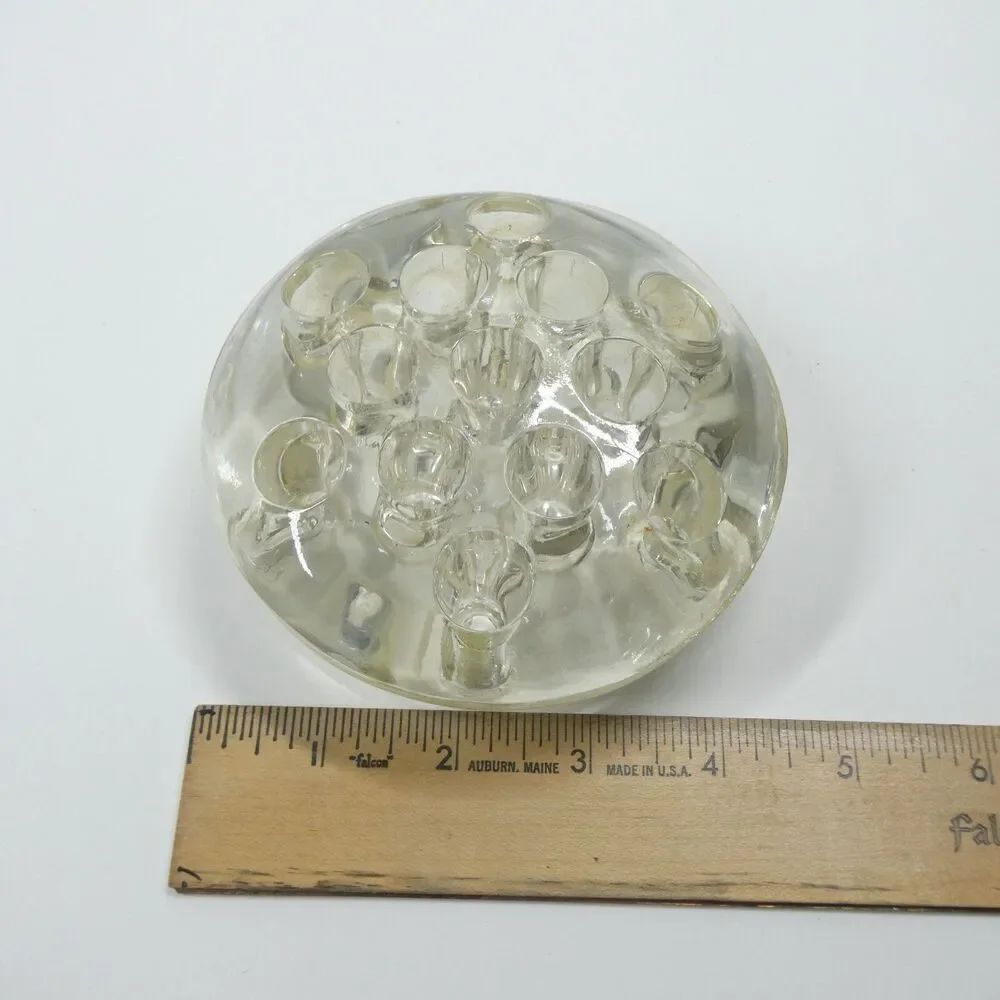Clear Glass Flower Frog Vintage Round 13 Hole Floral Arranging 4.5